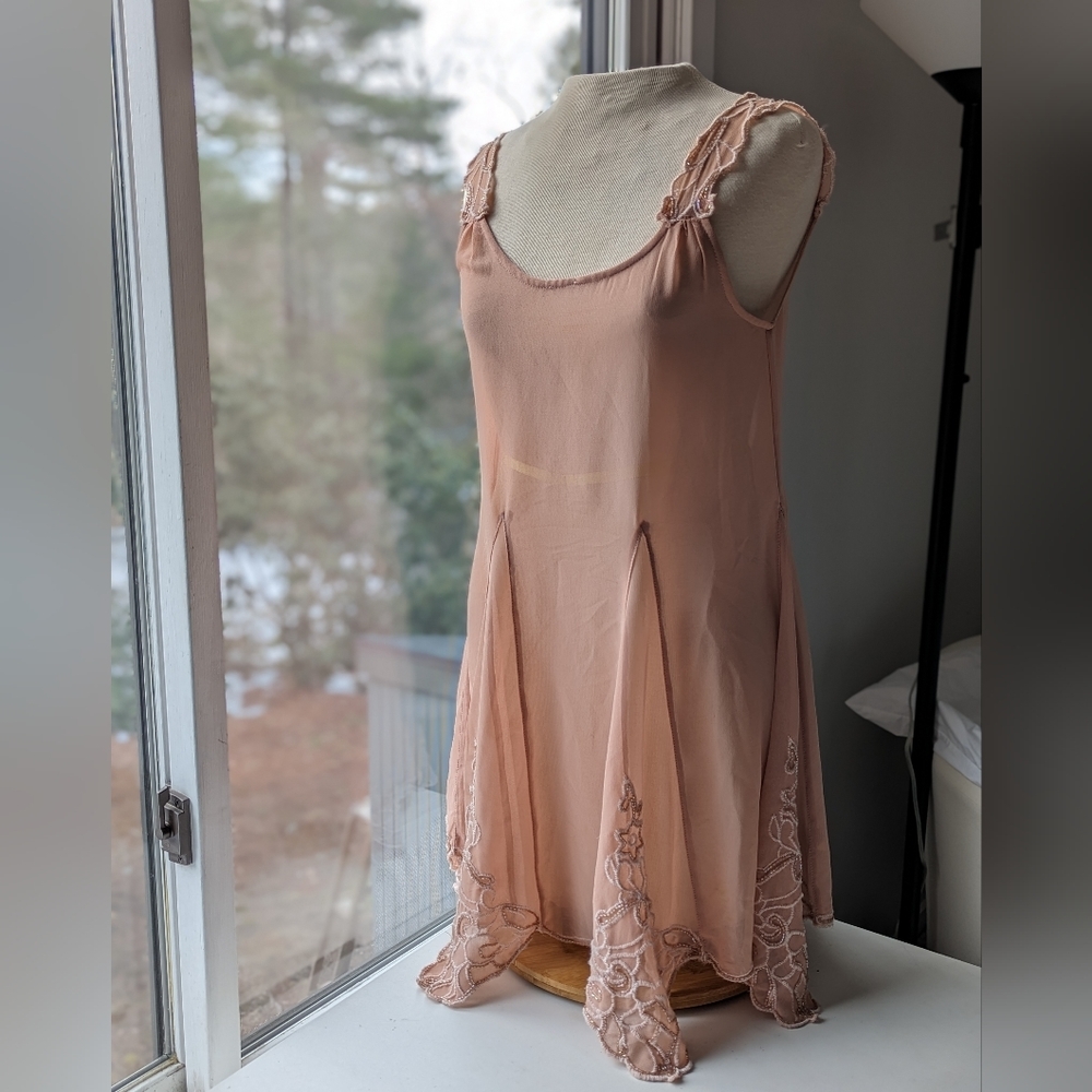 Free People Blush Pink Mini Slip Dress with Lace Trim
